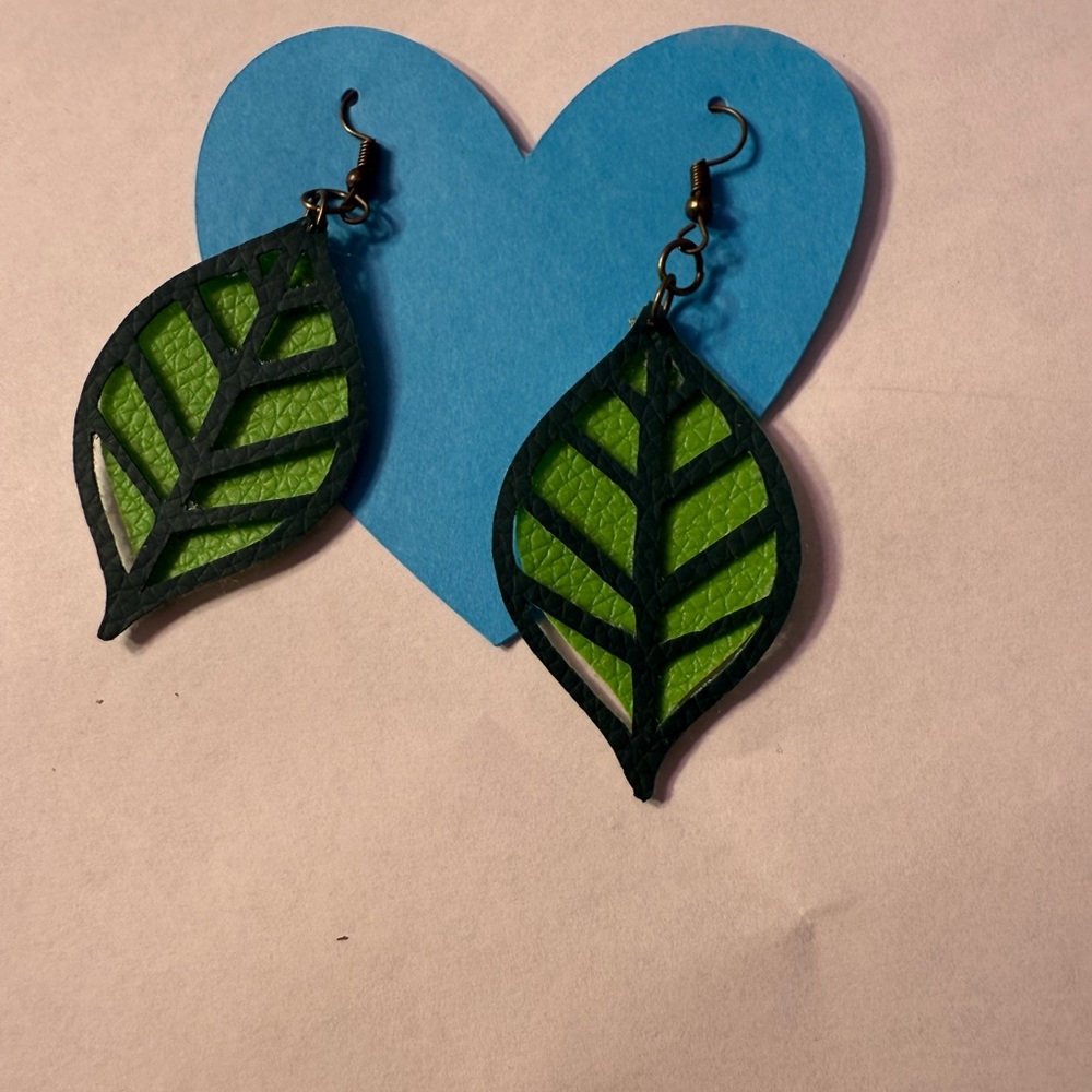 Hand Crafted Green Leaf Earrings